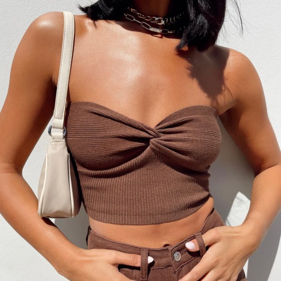 Princess Polly Tops - WOMENS PRINCESS POLLY KALLISTA BROWN CROPPED TUBE TOP SIZE S/M